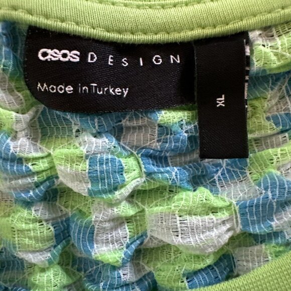 ASOS Men’s XL Puckered Texture Crinkly Long Sleeve Top Lime Green Y2K Checker - Picture 10 of 12